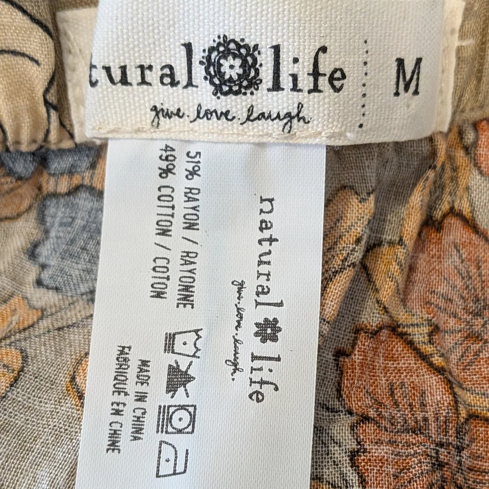 Natural Life Patti Palazzo Pants Wide Leg Floral Tiered Tan Size M Bohemian - Picture 13 of 14